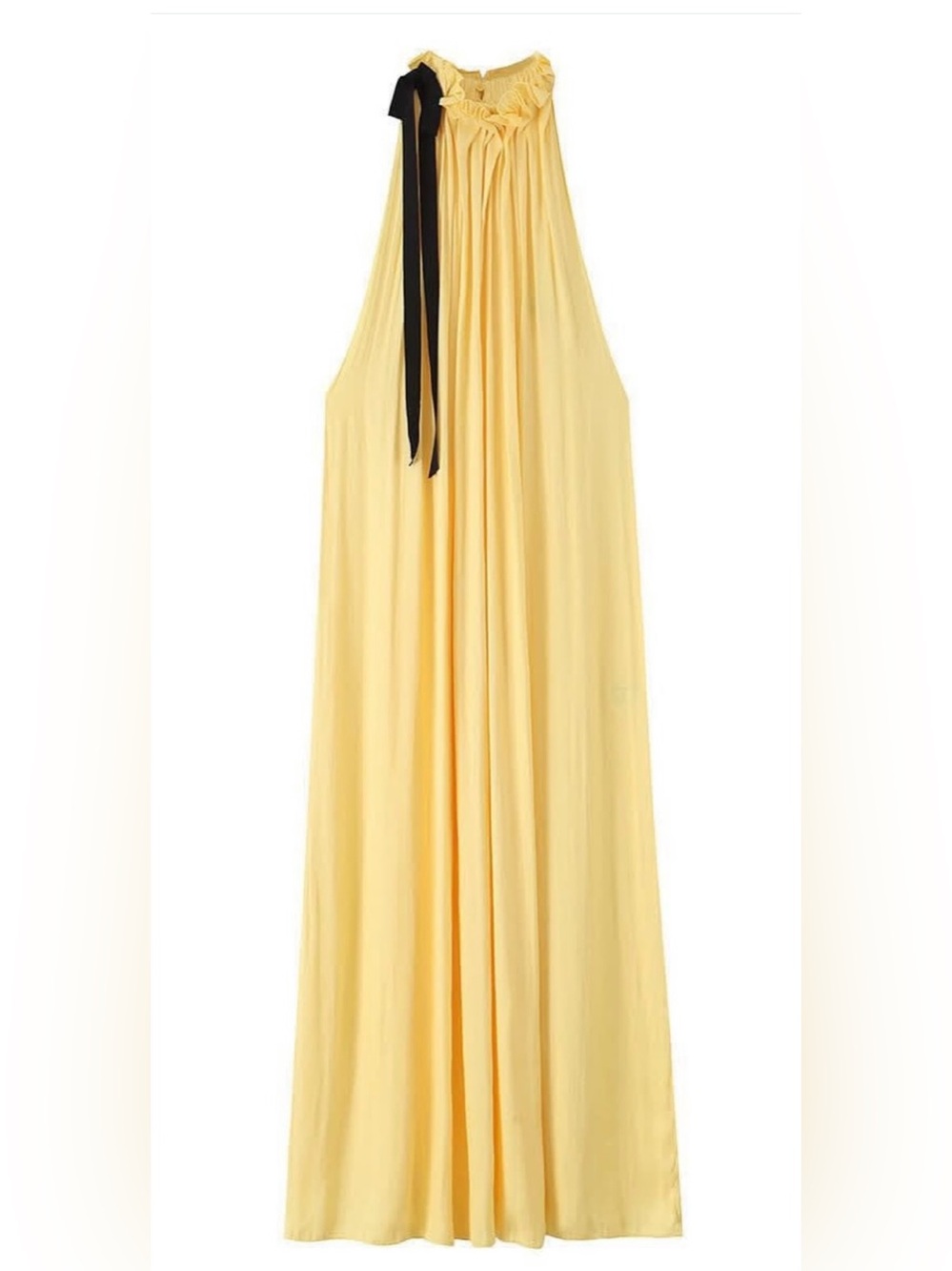 Zara NWT Yellow Ruffle Halter Tie Maxi Dress Loose Ruched Flowy Sleeveless Long